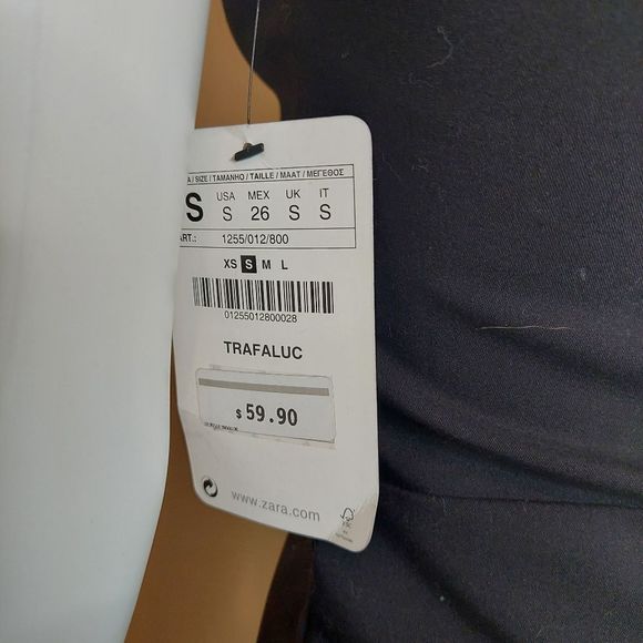 Zara Trafaluc Black V-neck Faux Leather Mixed Media Mini Dress Small NWT Defects - Picture 8 of 11